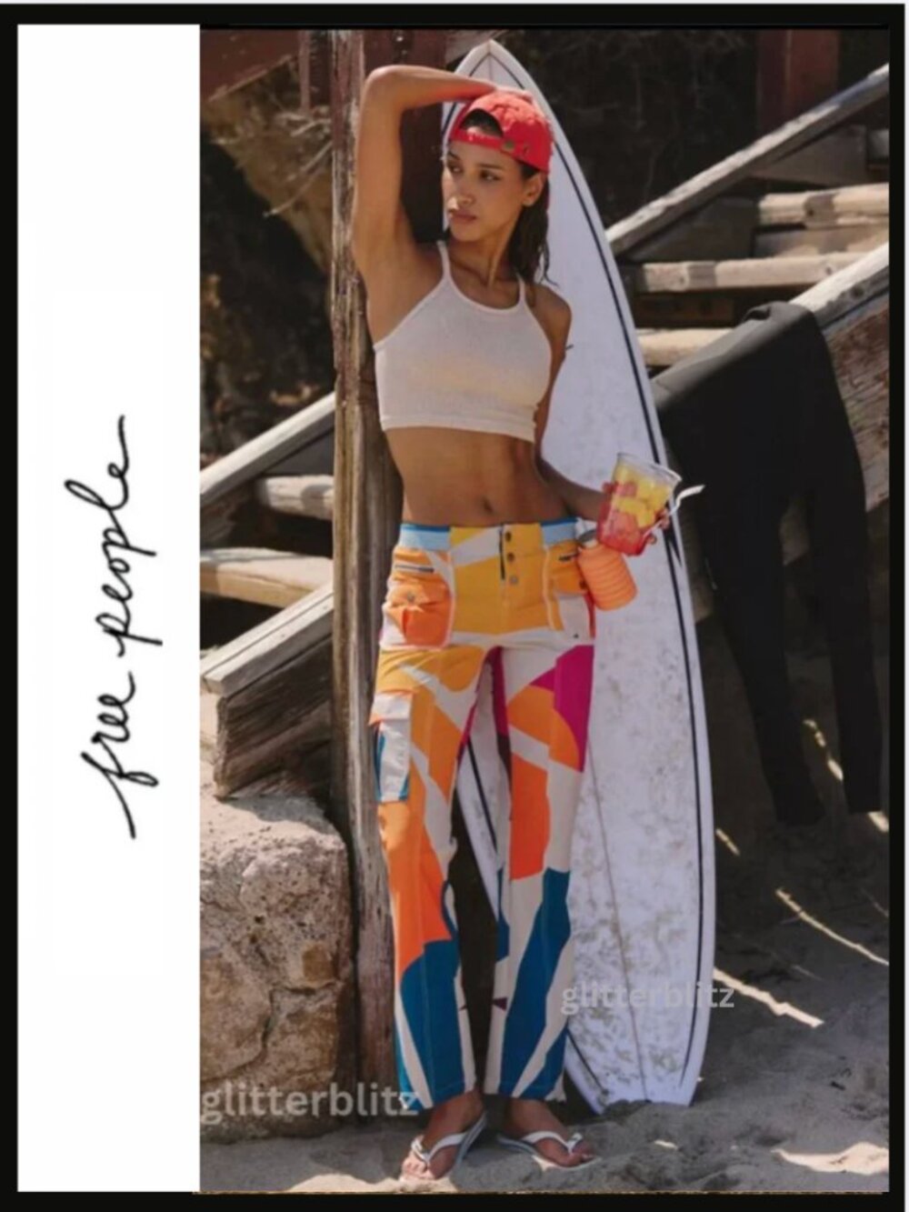 Free People Cascade Printed Flares Surf Rays NWT XS